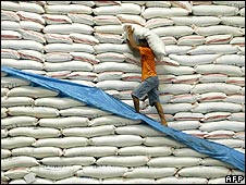 Global rice prices have increased by more than 90 percent in the last year. Photo: AFP