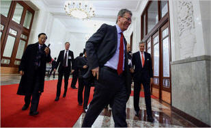 Tom Albanese, Rio Tinto’s chief executive, after meeting Monday with Prime Minister Wen Jiabao at the Great Hall of the People. Pool Photo: Feng Li/Pool photograh