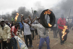 Unruly and often violent youth have set up illegal road blocks on several roads in the Rift Valley and western Kenya. Violence against local minorities including Kikuyus, Luos or Kalenjins, depending on the region of Kenya, has displaced an estimated 600,000 Kenyans to this point. Photo: IRIN