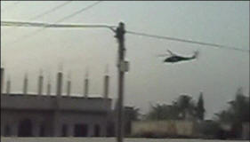 Photo reportedly showing helicopters at the scene of the Syria attack. Photo: BBC