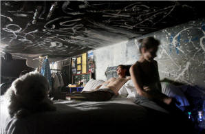 A homeless couple who are making their life in the flood channels beneath the Las Vegas Strip. Many would rather live there than face the troubles above. Photo: Isaac Brekken/New York Times