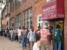 People standing outside Chosen 300 Ministries Outreach Center in Philadelphia.&nbsp;The Christian group in Philadelphia is fighting a city ban on feeding homeless people and has vowed that regardless of any fines, they will continue doing the work Christ sent his followers to do. Photo: Chosen 300 (undated photo) 