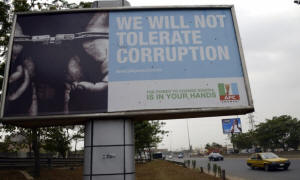A party political billboard along a Lagos highway. Nigeria’s crude oil exports are often mispriced, according to a new report. Photograph: Pius Utomi Ekpei/AFP/Getty Images